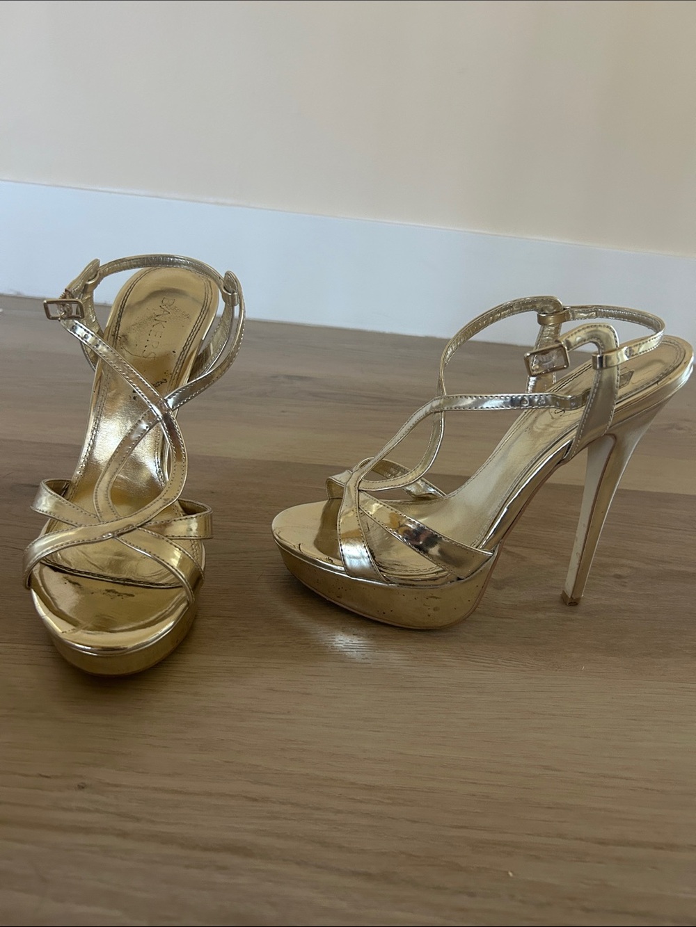 Bakers Metallic Gold Strappy Platform Heels